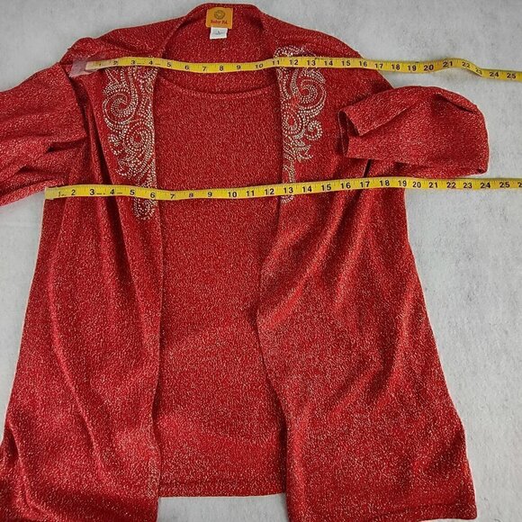 Ruby Rd Women's Red Sweater Gold Sparkle One Piece Pullover Cardigan Size Large - Picture 7 of 12